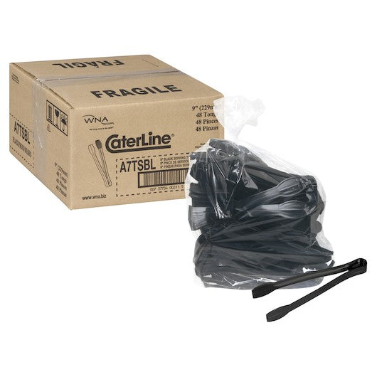 PLASTIC TONGS BLACK, 9" 48/CS