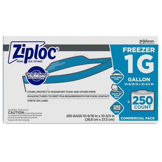 ZIPLOCK FREEZER BAGS GALLON  250 CT