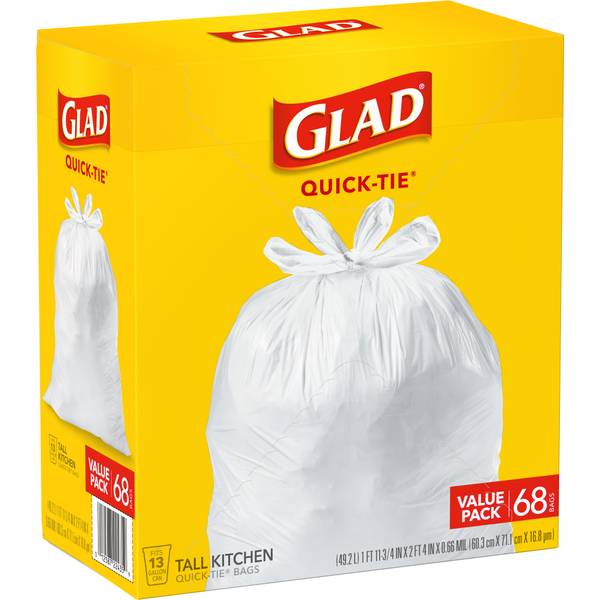 GLAD 13 GAL QUICK TIE TRASH BAGS 15/CT