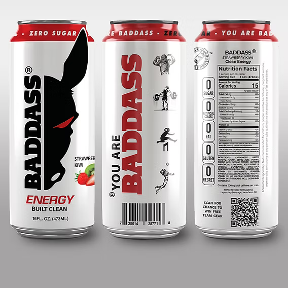 BADDASS ENERGY STRAWBERRY KIWI 12/16 OZ